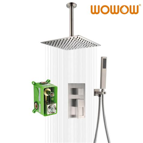 WOWOW Brushed Nickel Ceiling Mounted Rain Shower Head System with Handheld