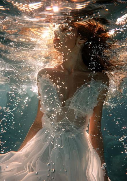 Premium Photo Young Woman In White Dress Floating Underwater