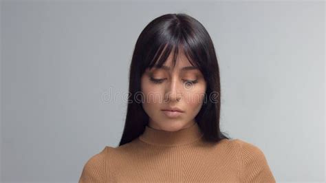 Mixed Race Brunette Woman With Blue Eyes In Studio Stock Image Image Of Mixed Latin