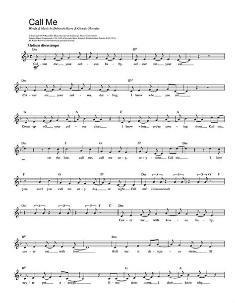 Blondie Call Me Sheet Music Notes Download Printable Pdf Score 13976