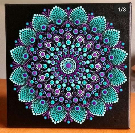 Vibrant Dot Mandala Hand Painted On Black Stretched Canvas X In