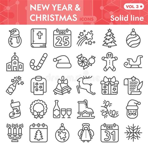 Christmas Line Icon Set Celebration Symbols Collection Vector