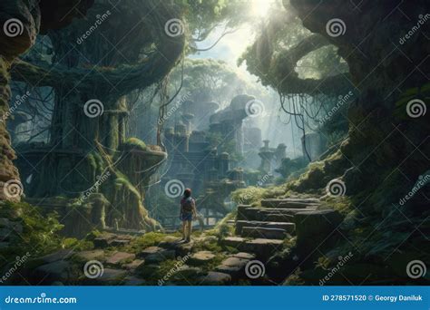 Mystical Forest Adventure: a Cinematic 3D Journey Stock Illustration ...