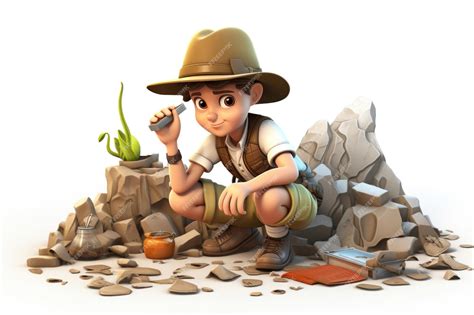 Premium Photo Young Explorer With Magnifying Glass Amidst Rocks And