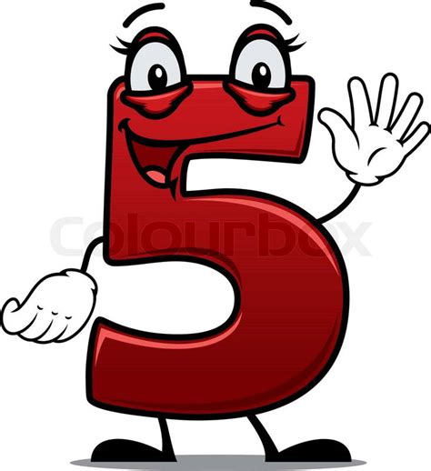 Cartoon cheeky waving number 5 with a happy smile suitable for kids ...