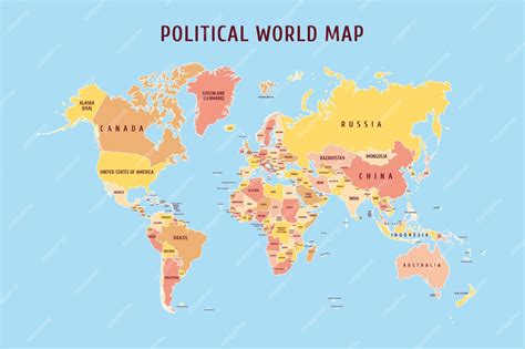 Векторная политическая карта мира мировая карта с названиями стран на ...