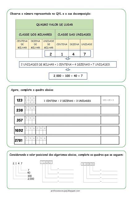 Atividade Quadro Valor De Lugar 5 Ano - Atividades com valor posicional | Quadro valor de lugar, Atividades ...