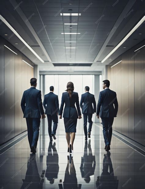 Premium Photo A Man And A Woman Walk Down A Hallway With A Man In A Suit And A Woman In A Skirt