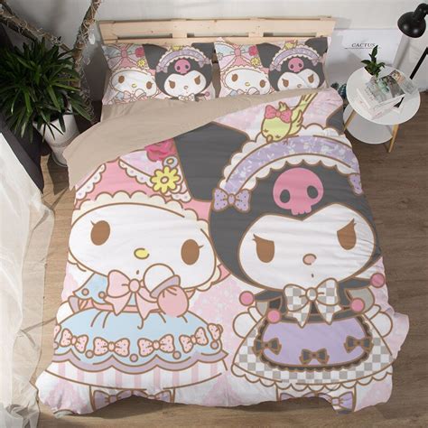 Sanrio Girl Boy Kuromi Set Tempat Tidur Kayu Manis My Melody Sheet Cup