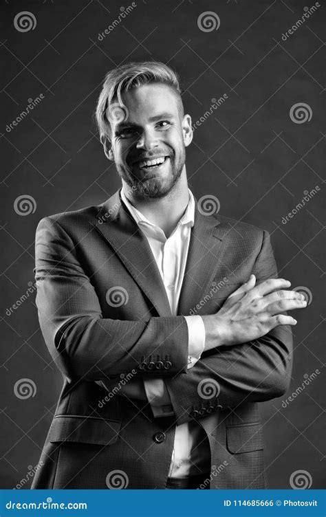 Businessman Smile In Suit Jacket And Shirt Man With Beard And Stylish