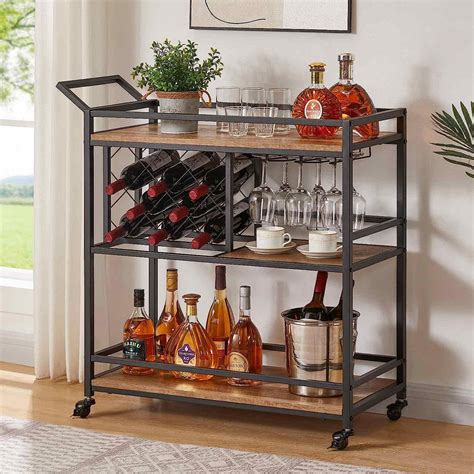 FATORRI Bar Cart For The Home With Wine Rack And Glasses Holder