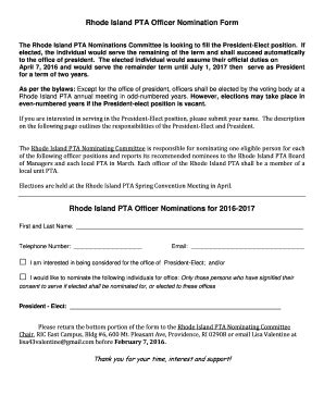 Fillable Online Rhodeislandpta Rhode Island PTA Officer Nomination Form