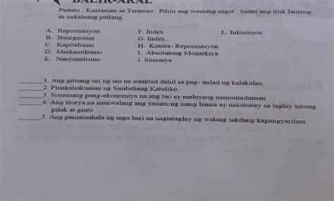 Solved Panuto Kaalaman Sa Termino Piliin Ang Wastong Sagot