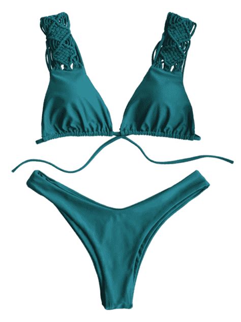 Strappy Macrame High Cut Bikini Set MALACHITE GREEN S High Cut Bikini