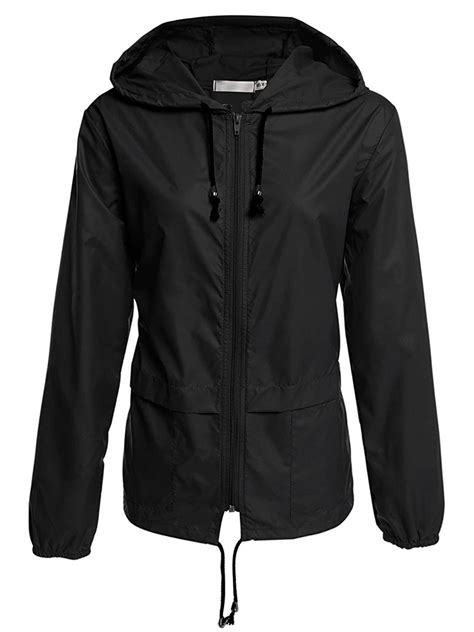 Lovebay Womens Wind And Waterproof Hooded Rain Jacket Black Xl