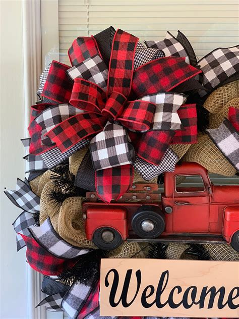 Christmas Wreath Red Truck Wreath Red Truck Farmhouse - Etsy