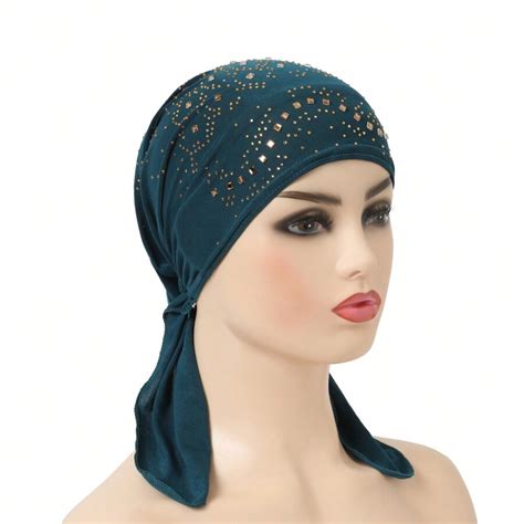 Convenient Amira Stones Muslim Hijab Hats Pull On Turban Caps Islamic