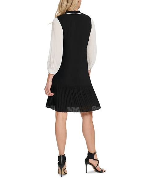 Dkny Pleated Tie Neck Shift Dress Macys