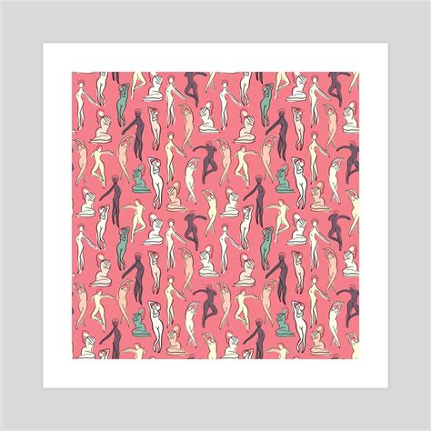 Seamless Pattern With Women Silhouettes Female Nude Body Pattern Sketch An Art Print By