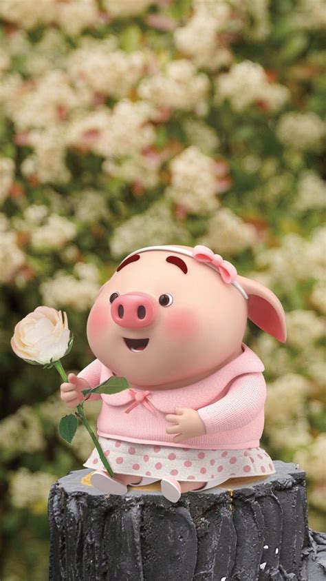 Cerdita Sentada Sobre Todo Con Una Flor Wall Pig Pig Girl Pig