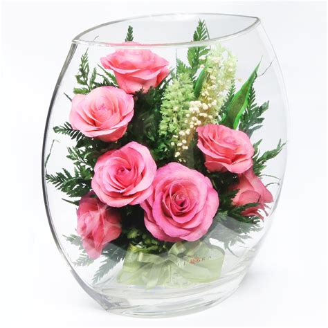 40339 Long Lasting Pink Roses In A Sealed Glass Vase — Fiora Flower