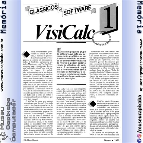 Visicalc Revista Micromundo Artigos Antigos Mcc Museu