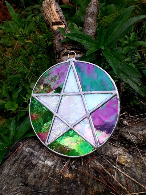 Stained Glass Pentacle Pentagram Suncatcher Witchy Decor 5 Etsy