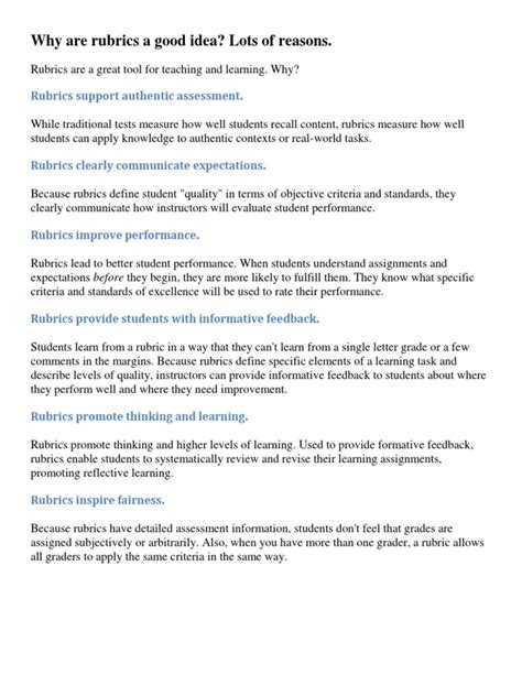 Why Rubrics Support Authentic Assessment Pdf Rubric Academic