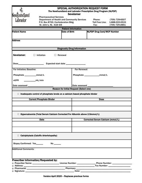 Newfoundland And Labrador Canada Special Authorization Request Form