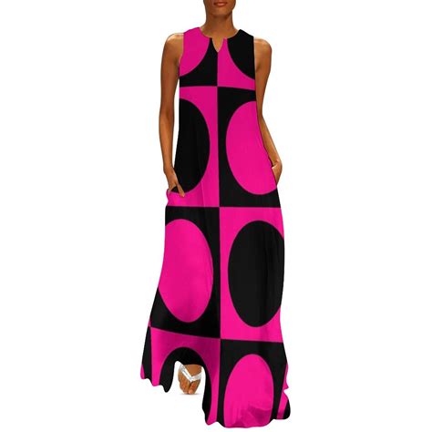 60s Pink Circle Mod Mondrian Long Dress Summer Woman Dress 2024 Dresses