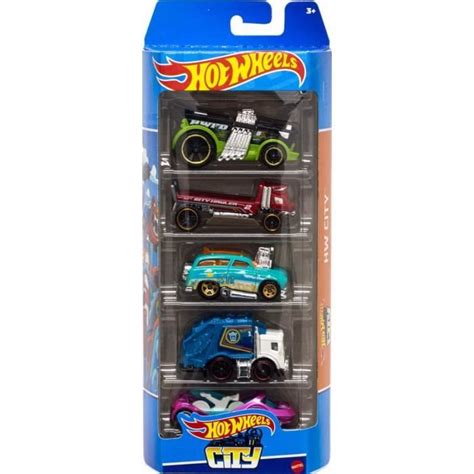 Set De 5 Vehicules Pour Hot Wheels City Set De Voitures Et Camions Miniatures Bleue Rouge Noire