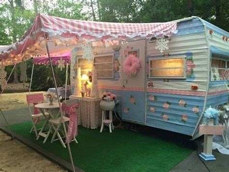 Glamping In Pink And Blue Floral Vintage Camper Retro Campers