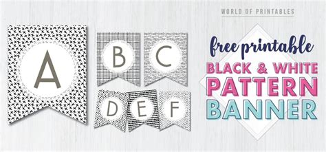 Free Printable Black And White Pattern Banner Letters Template