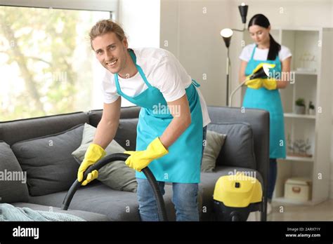 Team Of Janitors Cleaning Flat Stock Photo Alamy