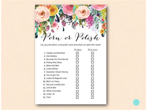 Floral Garden Polish Or Porn Bridal Shower Game Magical Printable