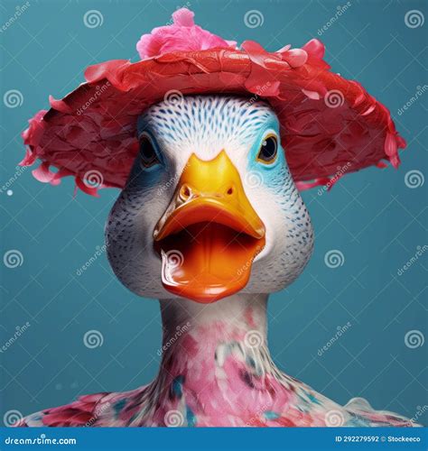 Vibrantly Surreal Duck In Hat 3d Model Illustration Stock Illustration