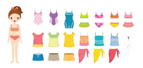 Chica En Bikini Y Ropa Para Verano Vector Premium