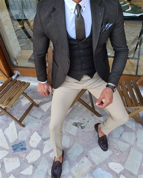 Buy Khaki Slim Fit Suit By Gentwith Worldwide Shipping