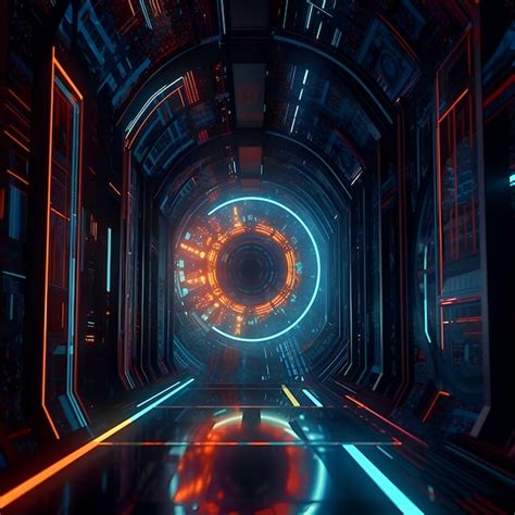 Premium AI Image Futuristic Dark Tunnel Corridor With Glowing Neon