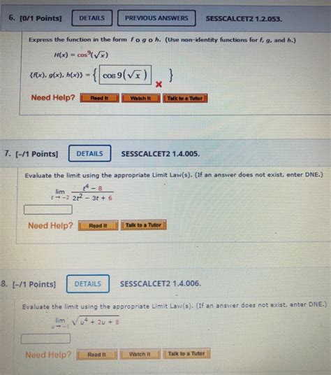 Solved 6 O 1 Points DETAILS PREVIOUS ANSWERS SESSCALCET2 Chegg