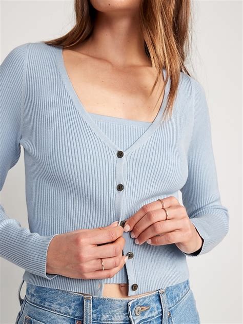 V Neck Rib Knit Cropped Cardigan Sweater For Women Old Navy