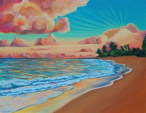 Sunrise Beach Painting at PaintingValley.com | Explore collection of ...