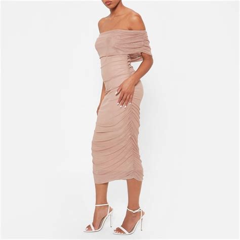 I Saw It First Mesh Bardot Ruched Midaxi Dress Bodycon Dresses