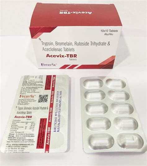 Trypsin 48 Mg Bromelin 90 Mg Rutoside Trihydrate 100mg Aceclofenac