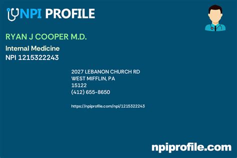 Ryan J Cooper M D Npi Internal Medicine In West Mifflin Pa