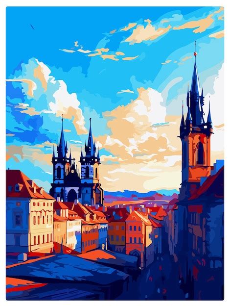 Premium Vector Prague Czech Republic Vintage Travel Poster Wall Art