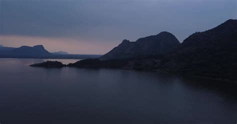 Aerial of Palar Dam Reservoir at sunset, Tamil Nadu, India, Nature ...