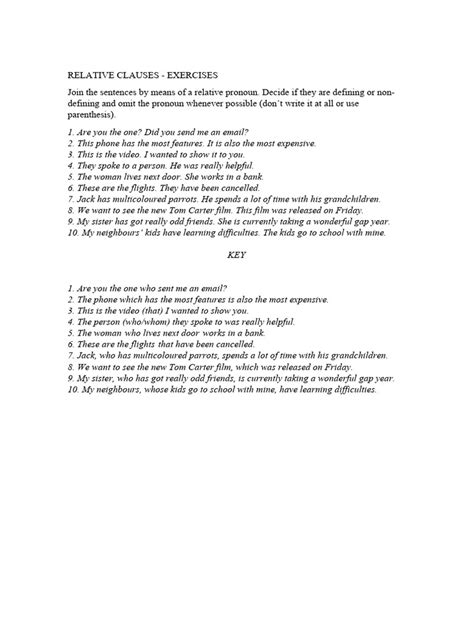 RELATIVE CLAUSES - new worksheet with British Councils sentences | PDF