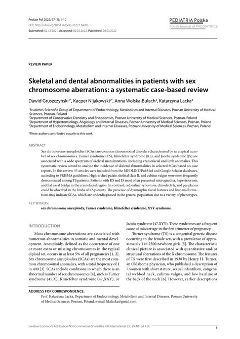 PDF Skeletal And Dental Abnormalities In Patients With Sex Chromosome Aberrations A