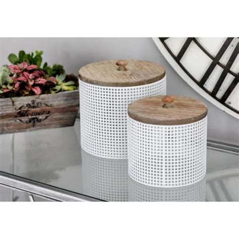 Litton Lane White Metal Mesh Inspired Decorative Jars With Wood Lids